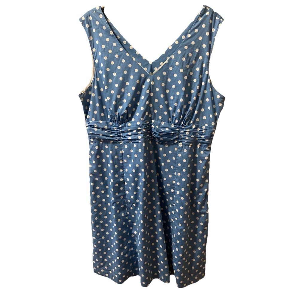 Sleeveless Blue Polka Dot V-Neck Dress